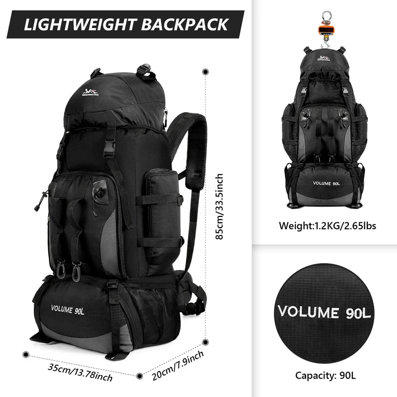 90L Waterproof Hiking Backpack – Large Capacity Trekking & Camping Rucksack for Men